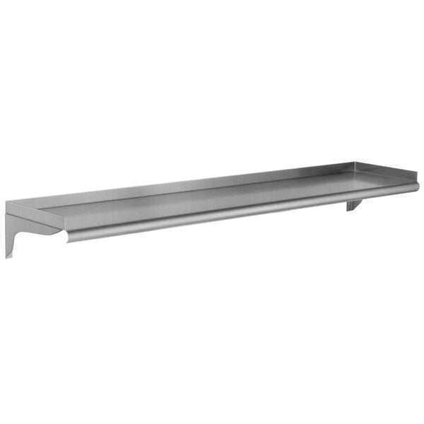 A stainless steel Eagle Group wall mounted shelf with a curved edge.