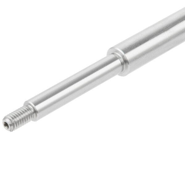 A silver metal rod with a screw on the end.