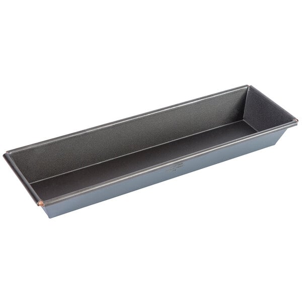 A Matfer Bourgeat rectangular black metal loaf pan.