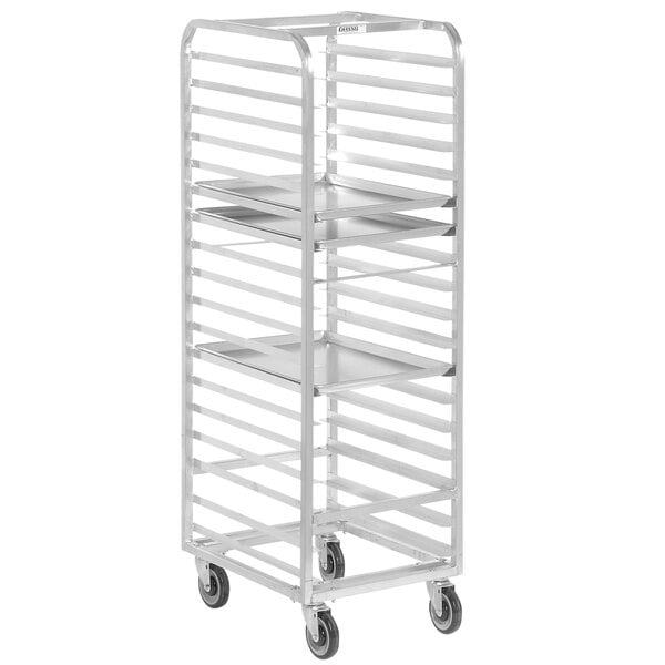 A white metal rack with four shelves.