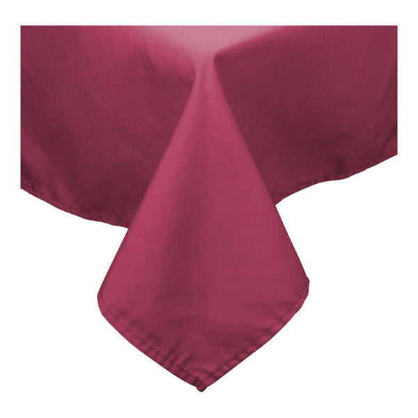 A mauve Intedge square table cover with a folded hem.