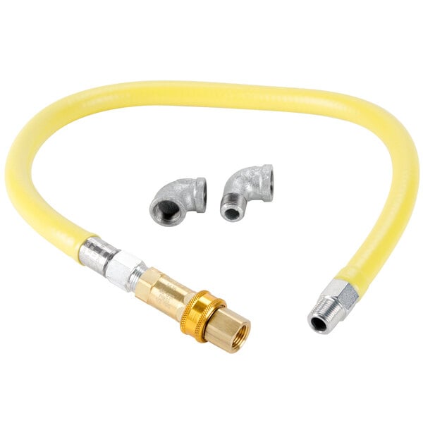 a yellow hose with a couple of fittings