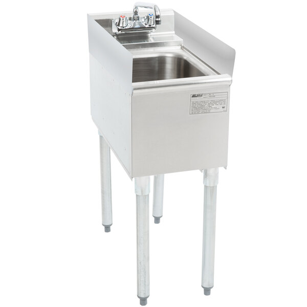 A stainless steel Eagle Group underbar hand sink with side splashes and a faucet.