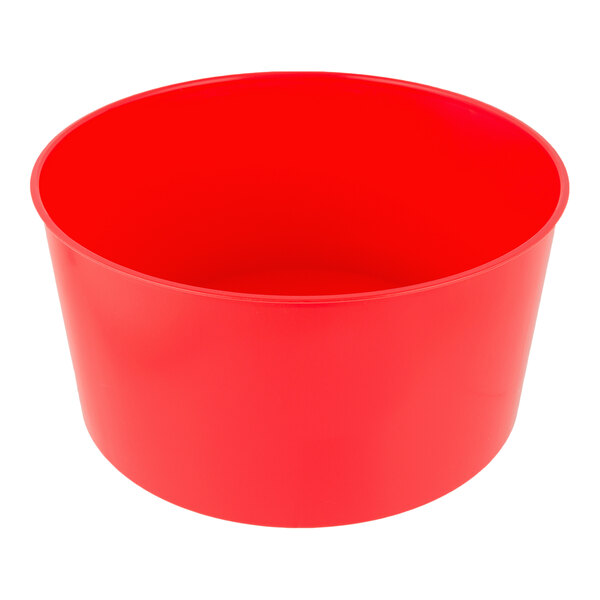 A red round plastic base for a beverage dispenser.