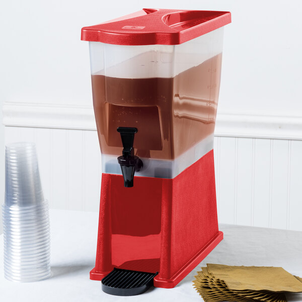 Choice 3 Gallon Red Slim Beverage Dispenser