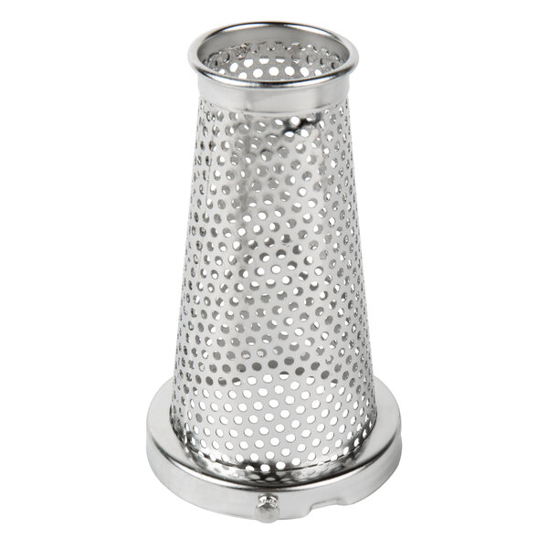 A Weston stainless steel strainer with holes.