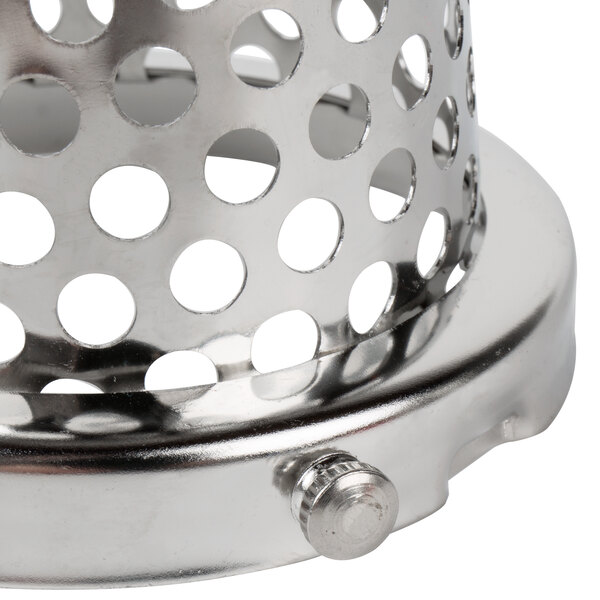 A Weston stainless steel strainer with holes.