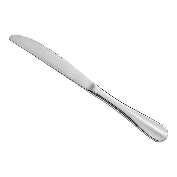 An Acopa Benson stainless steel dinner knife with a silver handle.