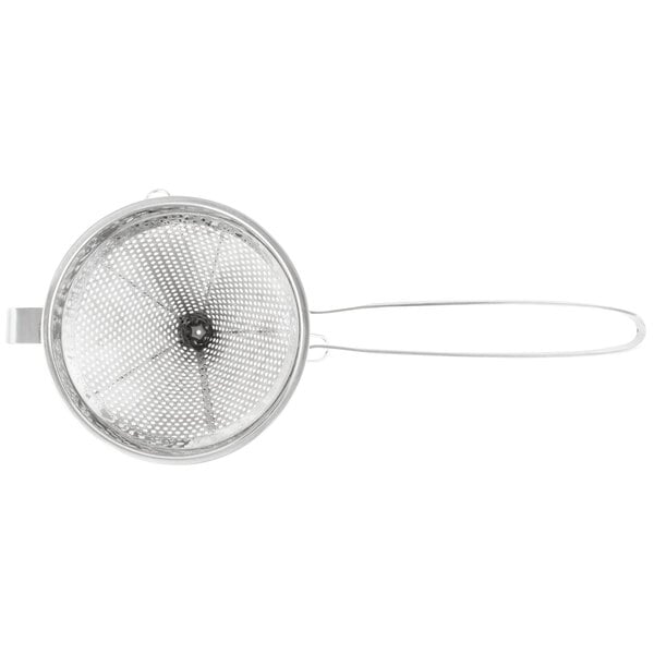 A Weston stainless steel mesh China cap strainer with a handle.