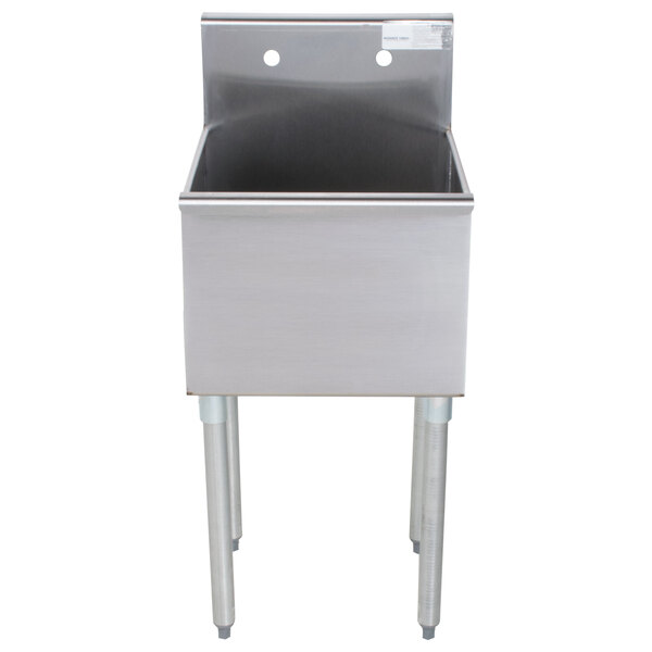 An Advance Tabco stainless steel utility sink with legs.