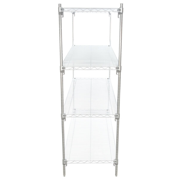 A Metro Super Erecta chrome shelving unit with four shelves.
