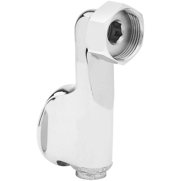 A silver metal flanged adjustable coupling with a nut on the end.
