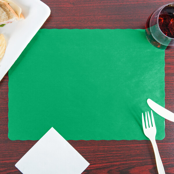 Choice 10" x 14" Green Colored Paper Placemat with Scalloped Edge 1000/Case