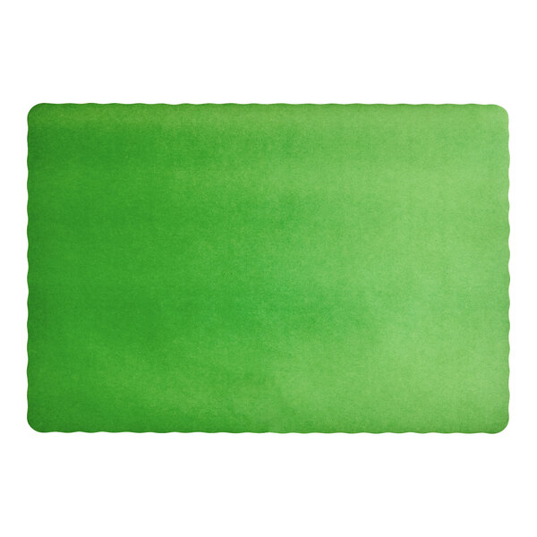 A green rectangular paper placemat with scalloped edges.