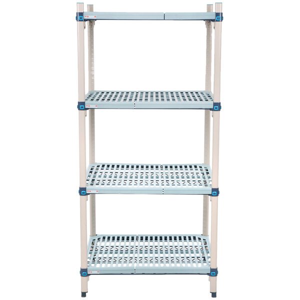 A white MetroMax Q shelving unit with three shelves.