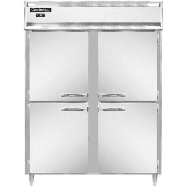 A white Continental reach-in freezer with two half doors and silver handles.