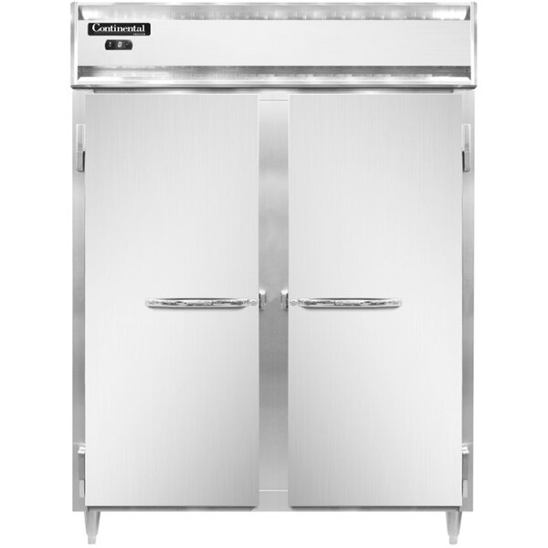 A white Continental reach-in freezer with double doors and handles.