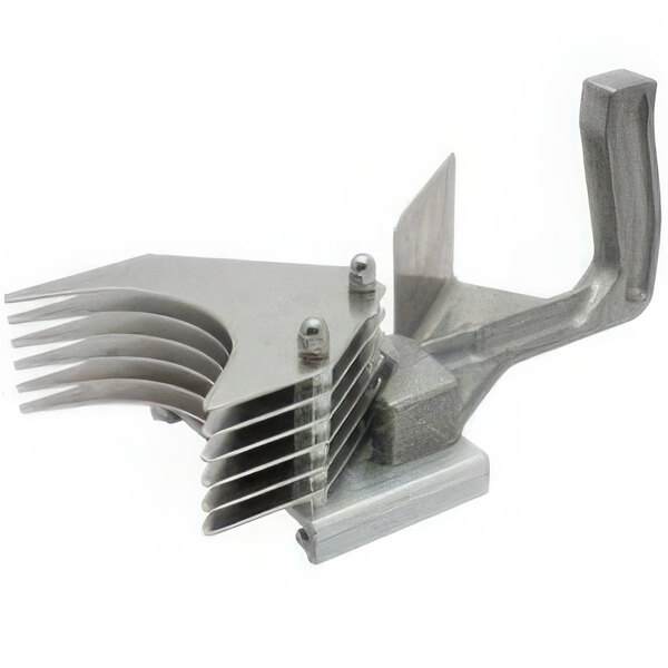 A close-up of a metal Nemco Tomato Slicer pusher.