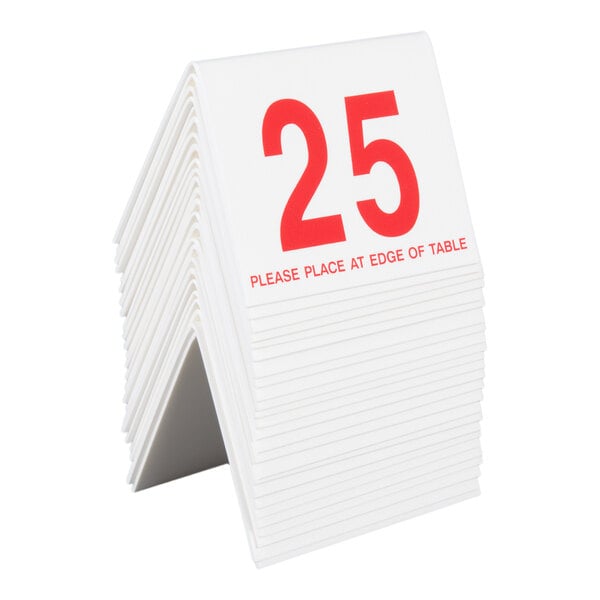 Cal-Mil 234 3 1/2" x 3" White / Red Double-Sided Number Table Tents - 1 to 25