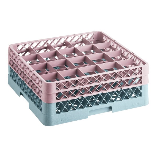 Noble Warewashing 20-Compartment Gray Full-Size Glass Rack with 2 Brown Extenders