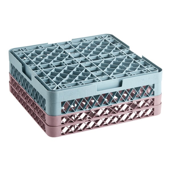 Noble Warewashing 20-Compartment Gray Full-Size Glass Rack with 2 Brown Extenders