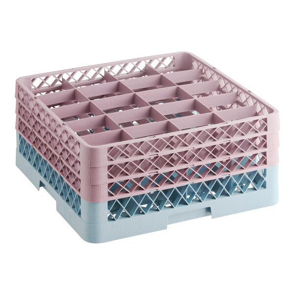 Noble Warewashing 20-Compartment Gray Full-Size Glass Rack with 3 Brown Extenders