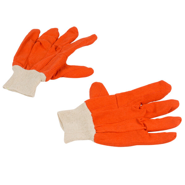 A pair of Cordova orange work gloves with a white double palm.