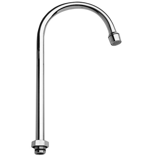 A Fisher stainless steel gooseneck spout with a nozzle.