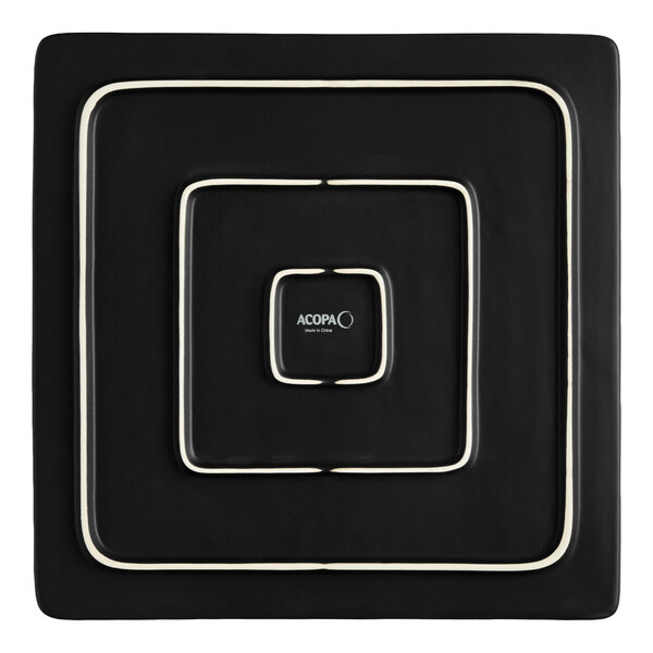 Acopa 12" Square Matte Black Stoneware Flat Plate - 6/Case