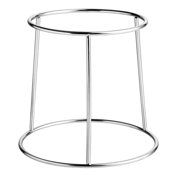 A round chrome plated steel display stand with an open frame design.