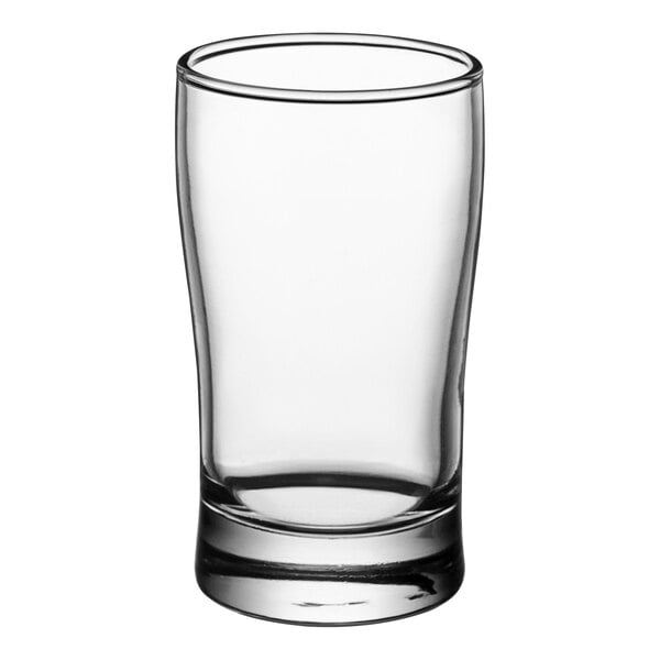 A clear Libbey Esquire side water/tasting glass with a black rim.