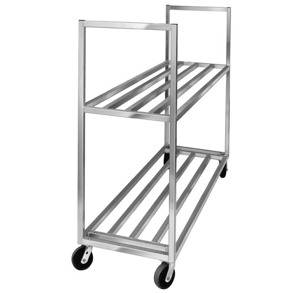 A Channel aluminum utility cart with two shelves on wheels.