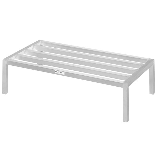 An aluminum Channel dunnage rack with four legs.