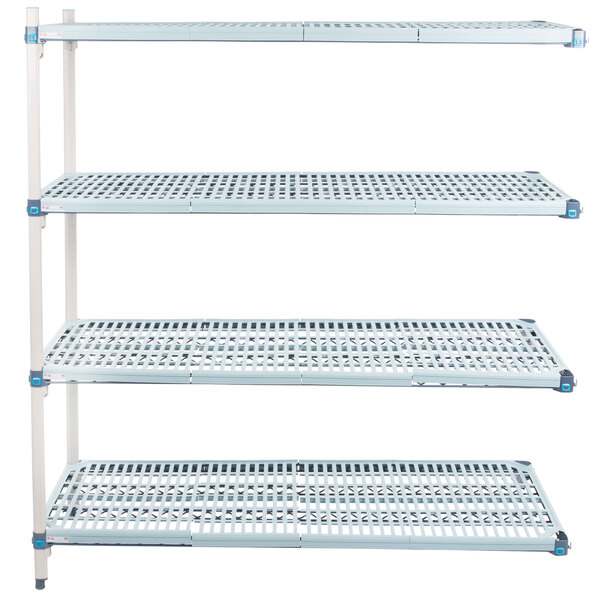A white metal MetroMax Q shelving unit with three shelves.