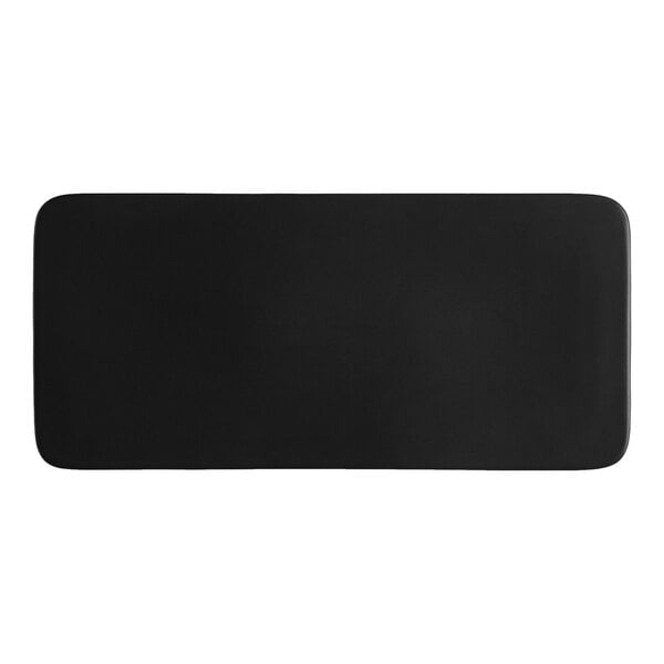 A rectangular matte black stoneware flat plate.