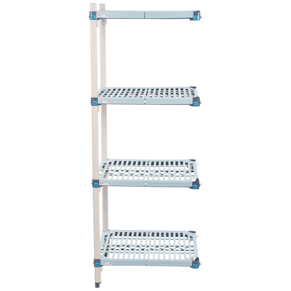 A white MetroMax Q shelf with three shelves on it.