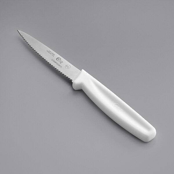 Choice 3 1/2 Serrated Edge Paring Knife with White Handle