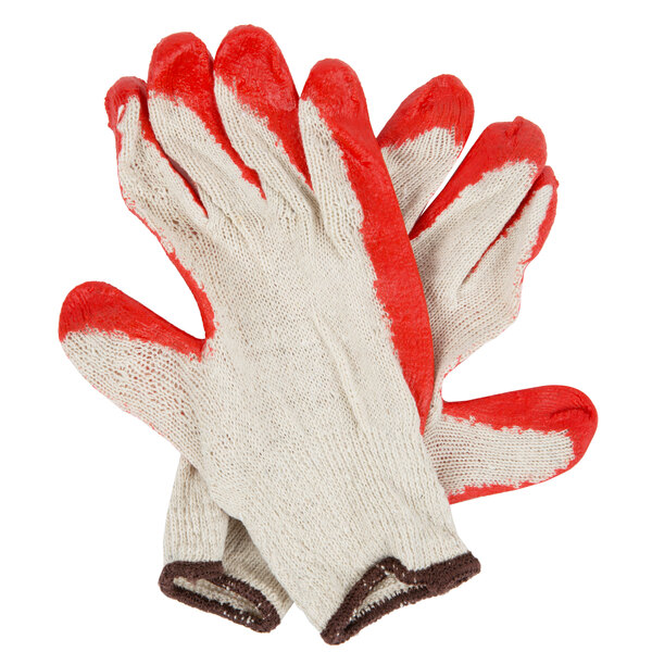 12 PAIRS PACK x WHITE RED WORK POLY/COTTON GENERAL PURPOSE ELASTIC YARN GLOVES 