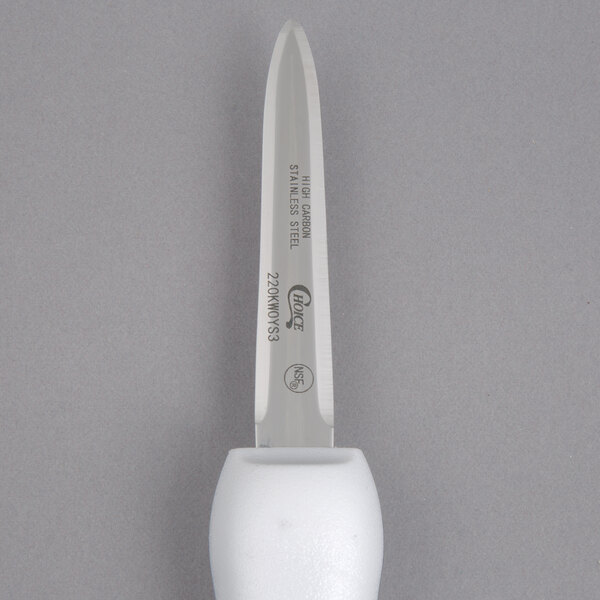 Choice 3" White Boston Style Oyster Knife with Hourglass Handle