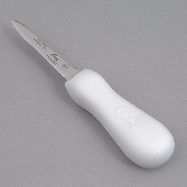 Choice 3" White Boston Style Oyster Knife with Hourglass Handle