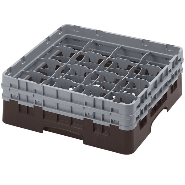 A brown plastic rack with 16 compartments and 2 extenders.