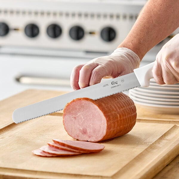 Choice 12" Serrated Edge Slicing / Bread Knife with White Handle