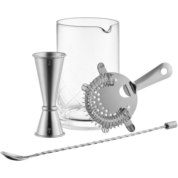 Acopa 4-Piece 25 oz. Cocktail Stirring Glass Kit with Gold Accessories