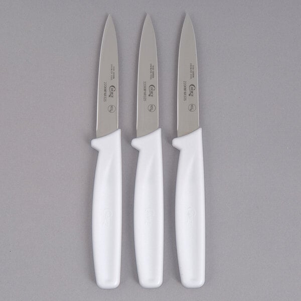 Choice 3 1/4 Smooth Edge Paring Knife with White Handle - 3/Pack