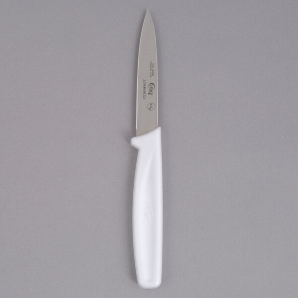 Choice 3 1/4" Smooth Edge Paring Knife with White Handle 3/Pack
