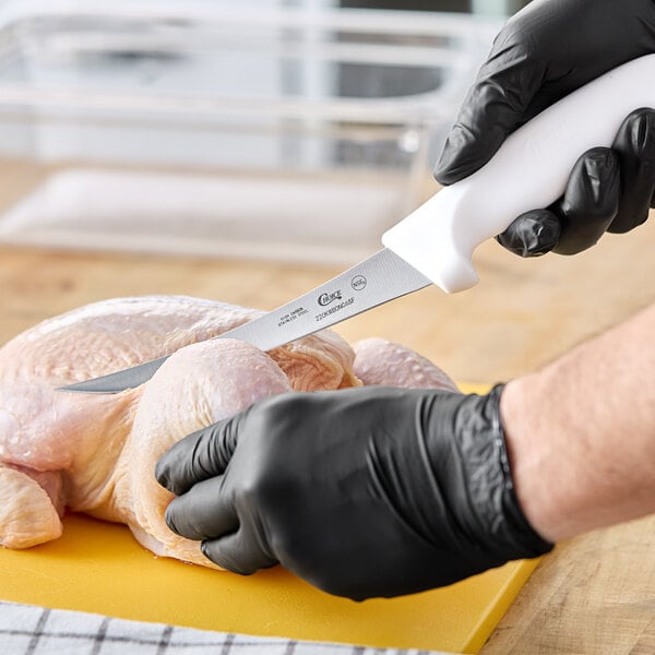 Choice 6" Curved Stiff Boning Knife with White Handles