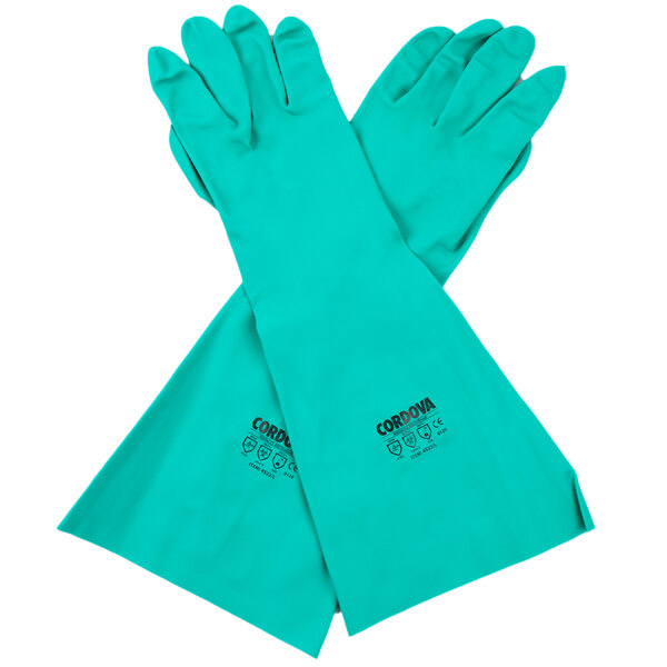 FREE SHIPPING GLOVE,green nitrile,22mil,18" embossed palm/fingers,size L,dozen