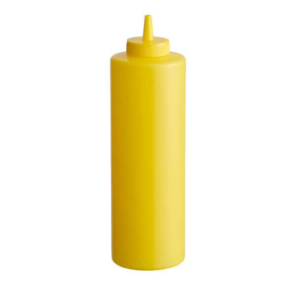 A yellow 24 oz. squeeze bottle with a pointed nozzle lid.
