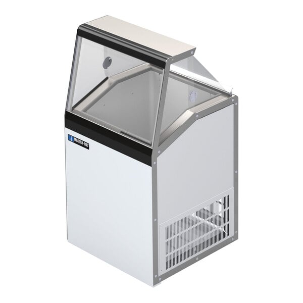 A white Master-Bilt ice cream dipping cabinet with a glass door.