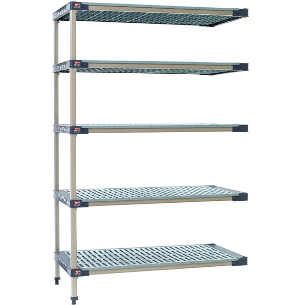 A MetroMax 4 stationary metal shelving add on unit with 5 shelves.